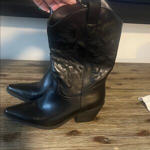 Black Leather Western Boots